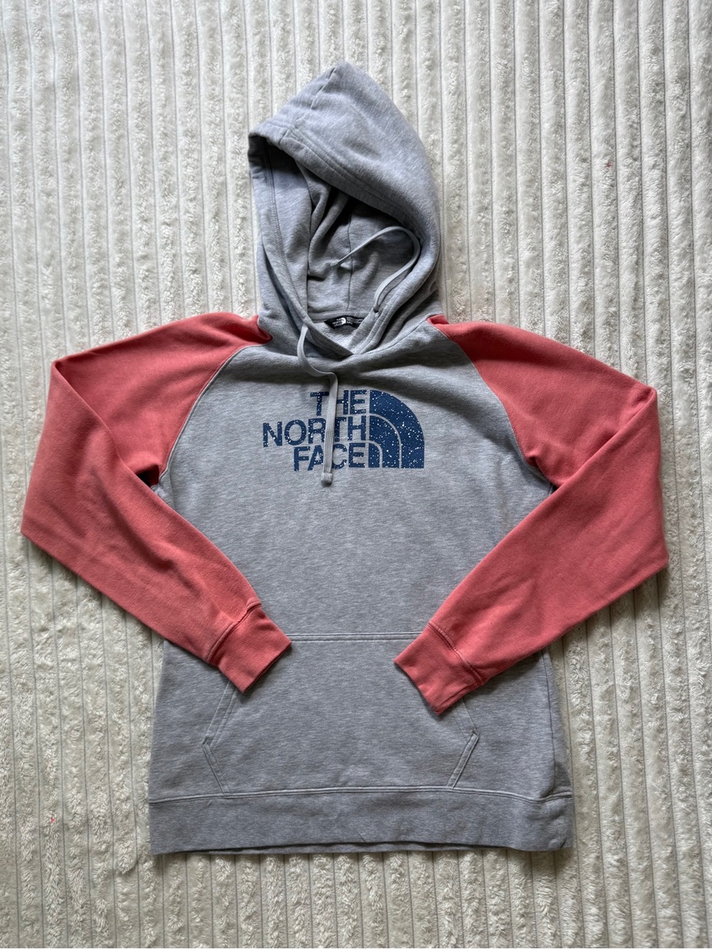 The North Face Women's Pullover Hoodie Gray Pink M Fleece Logo Long Sleeve